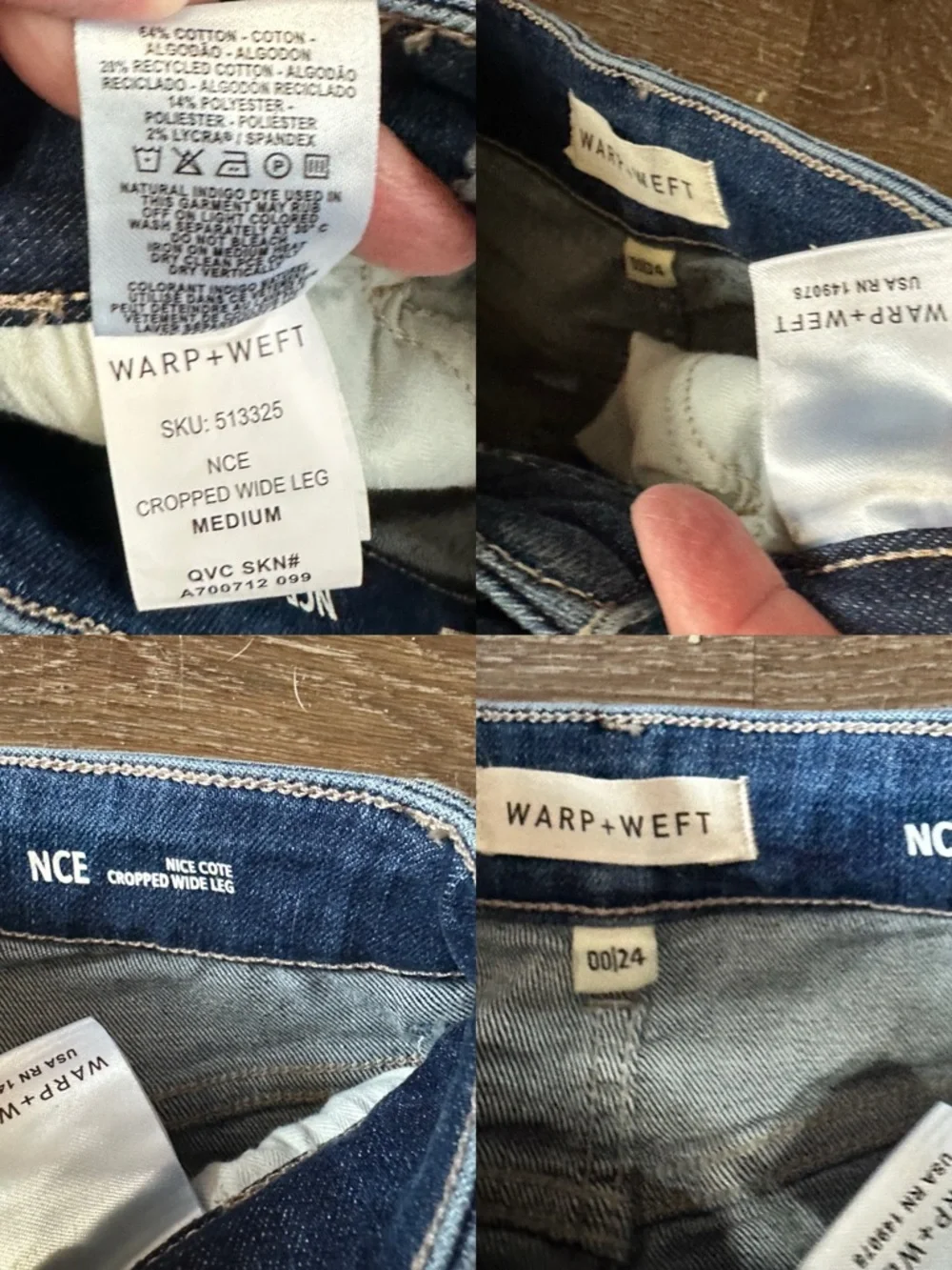 WARP + WEFT Blue Jeans Size 00/24 NCE CROPPED WIDE LEG MEDIUM Wash - Picture 16 of 16